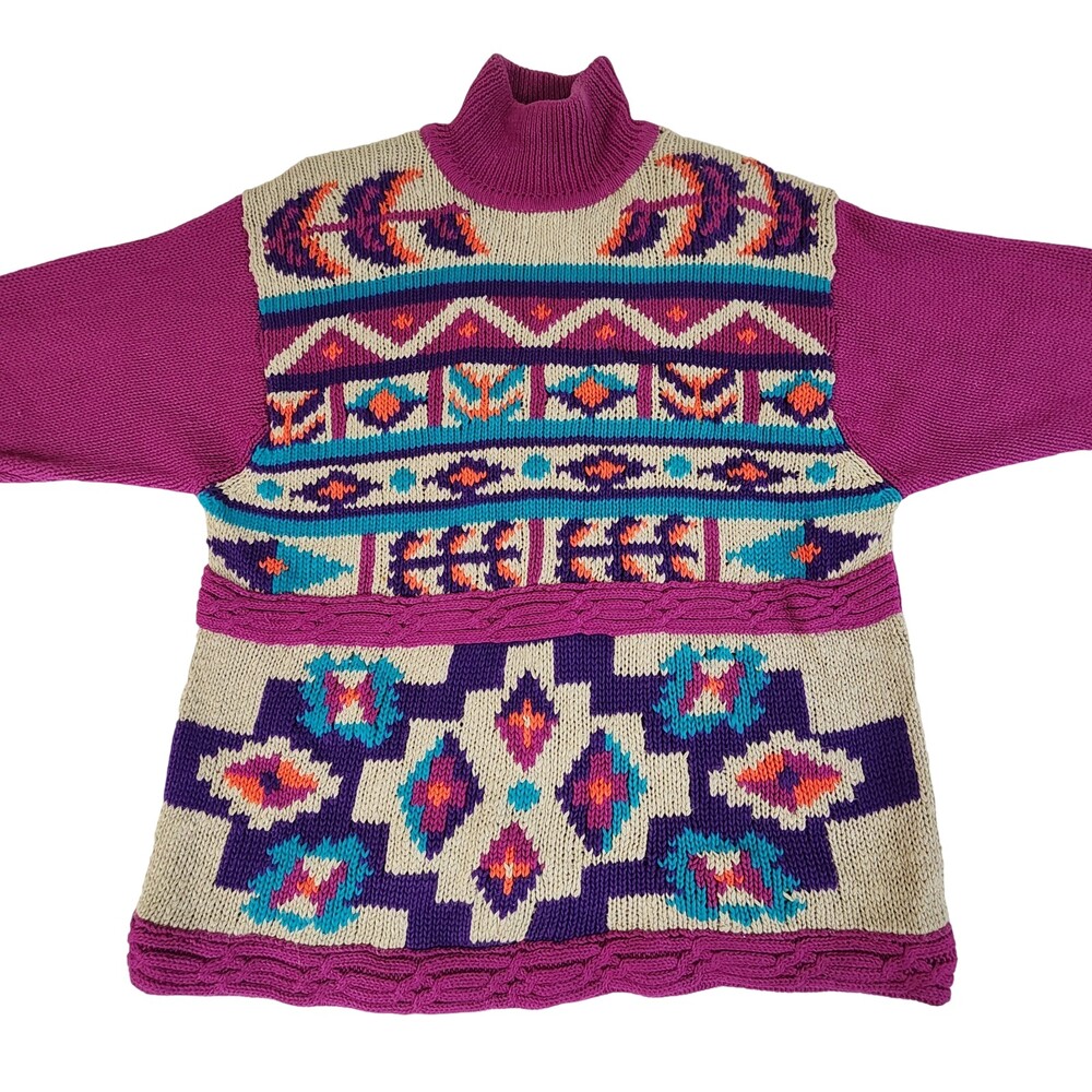 IB Diffusion Womens Sweater Size L Purple Aztec Retro Chunky-Knit Pullover #1770